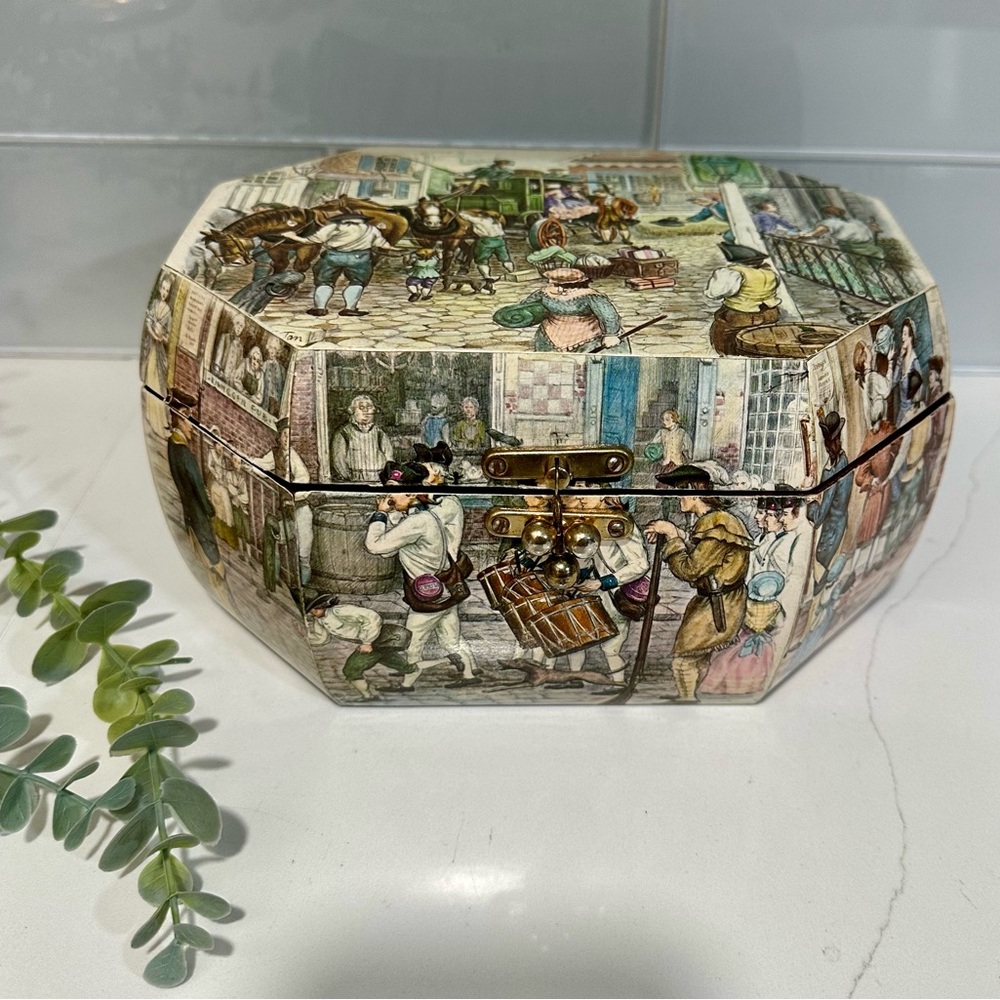 Vintage Decoupage Box Anthony Peck Victorian Street Scene Decorative Storage Box